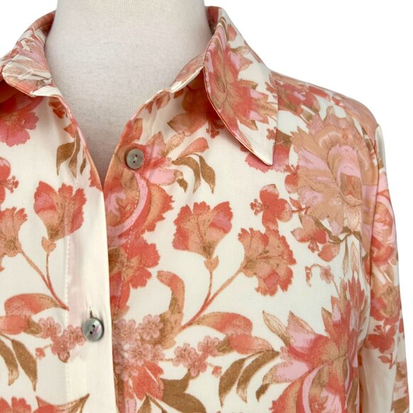 Rose + Olive Floral Button-Up Blouse Cream Pink Size Medium NWT - Picture 3 of 12